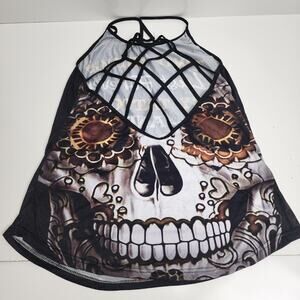 Forever Tattoos & Children Dual Skull Criss-Cross Straps Tank Top Women's Size L
